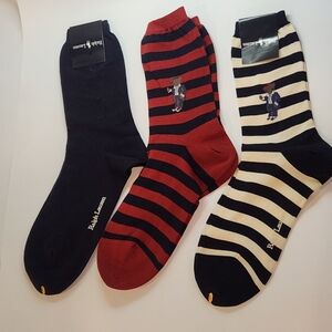 Vintage RALPH LAUREN Men's Striped Preppy BEAR Trouser Socks 3 Pairs Sz 9-11 New